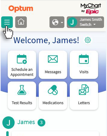 MyChart dashboard screen