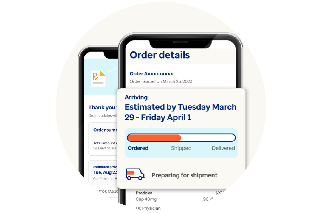 Phone screen with order details example on the Optum Rx app